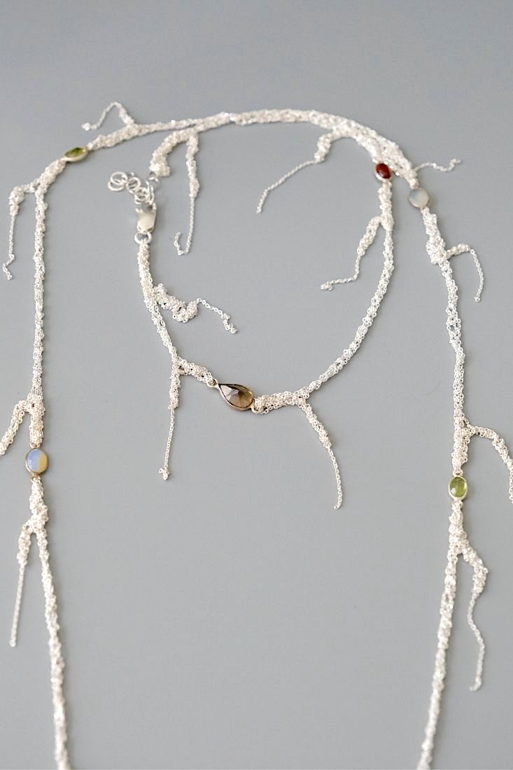 Load image into Gallery viewer, Hand crochet necklace with stones connectors #009
