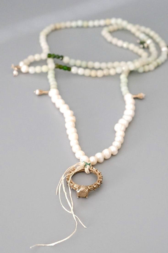 Load image into Gallery viewer, Jade beads necklace with a Ring pendant  #20

