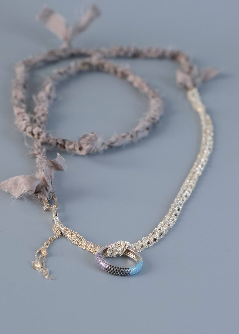Silk and silver necklace #11
