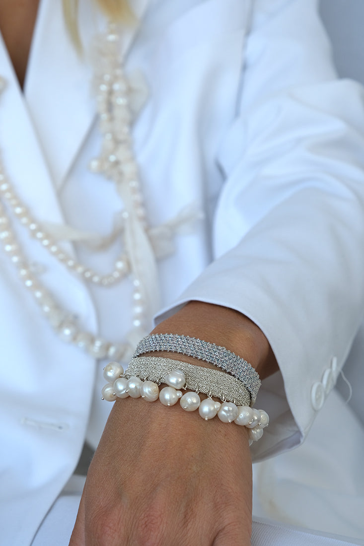 Loom woven Pearls bracelet #006